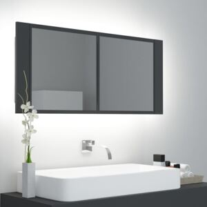 Szafka łazienkowa z lustrem i LED, szara, 100x12x45 cm
