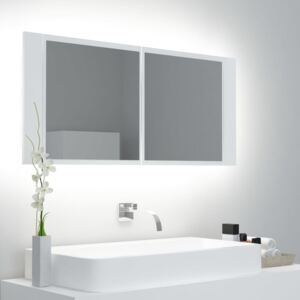 Szafka łazienkowa z lustrem i LED, biała, 100x12x45 cm
