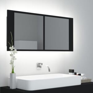 Szafka łazienkowa z lustrem i LED, czarna, 100x12x45 cm