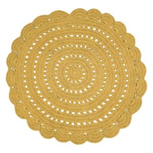 Żółty ręcznie haftowany dywanik bawełniany Nattiot Alma, ⌀ 120 cm