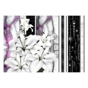 Fototapeta - Płaczące lilie na fioletowym marmurze