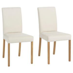 Wygodne, kremowe krzesła, nogi dębowe - 2 sztuki