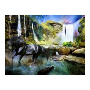 Fototapeta - Koń na tle błekitnego wodospadu