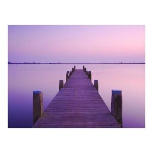 Fototapeta - Fioletowy zachód słońca - pomost na jeziorze