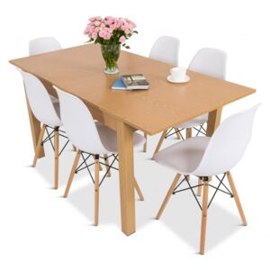Zestaw 6+1 dębowy stół i białe krzesła Olof P 6 Meblobranie