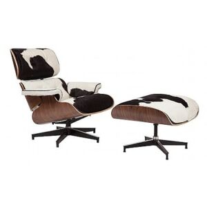 Czarno biały Fotel Skóra Naturalna Z Włosiem Pony Inspirowany Projektem Lounge Chair