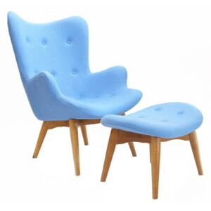 Fotel z podnóżkiem - inspirowany proj. Grant Featherston - błękitny
