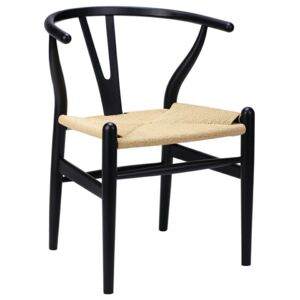 Krzesło Wishbone czarne, siedzisko naturalne