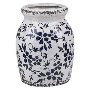Wazon na kwiaty biały z niebieskim ceramiczny efekt popękania postarzany wzór w kwiaty Beliani