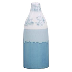 Wazon na kwiaty biało-niebieski ceramiczny 30 cm wodooporny wzór horyzont akcesorium dekoracyjne Beliani
