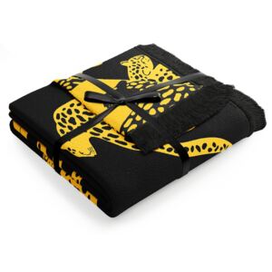Koc ze wzorem w gepardy Frędzle 150x200 cm Czarno Żółty CHEETAH 150x200 cm