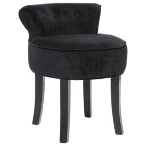 Przytulny taboret z oparciem, stołek tapicerowany, czarny fotel, krzesło, podnóżek