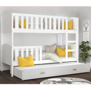 Białe łóżko piętrowe 3-osobowe 190x80 z szufladą INGA 3