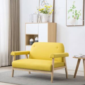 Sofa 2-osobowa tapicerowana tkaniną, żółta, 115x69x75 cm