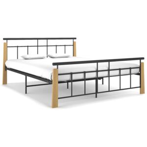 Rama łóżka, metal i lite drewno dębowe, 160x200 cm