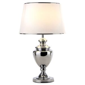 Stojąca LAMPKA nocna ROMA MT28691 CH Italux abażurowa LAMPA klasyczna stołowa do salonu chrom biała