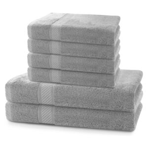Komplet 2 szarych ręczników kąpielowych i 4 ręczników DecoKing Bamby