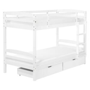 Łóżko dziecięce piętrowe z szufladami białe drewniane z drabinką 90 x 200 cm Skandynawski design