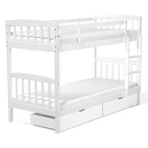 Łóżko dziecięce piętrowe z szufladami białe drewniane z drabinką 90 x 200 cm Skandynawski design
