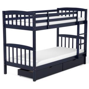Łóżko dziecięce piętrowe z szufladami niebieskie drewniane z drabinką 90 x 200 cm Skandynawski design