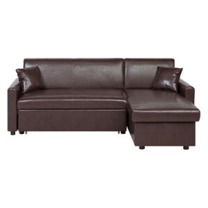 Sofa narożna rozkładana ze schowkiem lewostronna brązowa OGNA