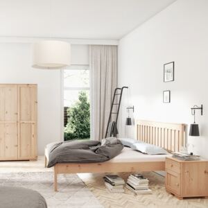 Drewniane łóżko do sypialni z wysokim zagłówkiem Gres