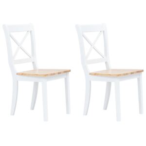 Krzesła jadalniane, 2 szt., biało-brązowe, drewno kauczukowca