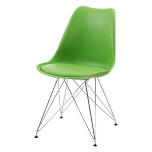 Krzesło Tim Lino z poduszką metalowe chromowane nogi zielone