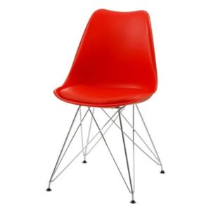 Krzesło Tim Lino z poduszką metalowe chromowane nogi czerwone