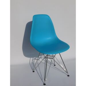Krzesło Milano Lino metalowe chromowane nogi niebieskie