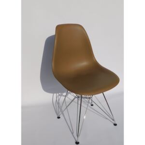 Krzesło Milano Lino metalowe chromowane nogi brązowe