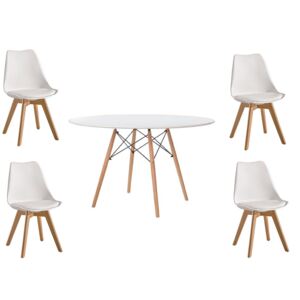 Skandynawski zestaw stół okrągły Milano Paris 100cm + 4 krzesła Kris Lugano