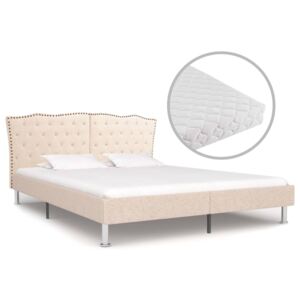 Łóżko z materacem, beżowe, tkanina, 180 x 200 cm