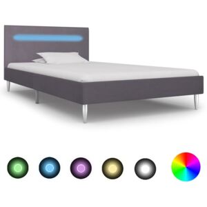 Rama łóżka z LED, szara, tapicerowana tkaniną, 90 x 200 cm