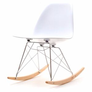 SELSEY Krzesło bujane Adirale białe na stalowych nogach z drewnianymi płozami