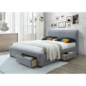 Łóżko tapicerowane Selma z 4 szufladami 200x160 cm, szare