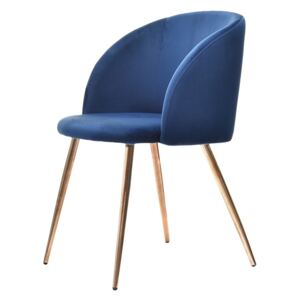 SELSEY Krzesło Gary niebieskie na miedzianych nogach tapicerowane z podłokietnikami