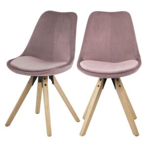 SELSEY Zestaw dwóch krzeseł tapicerowanych Djum różowo - dębowe