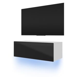 SELSEY Szafka RTV Skylara 100 cm biały mat / czarny połysk z oświetleniem RGB