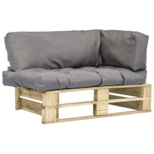 Sofa ogrodowa z palet z szarymi poduszkami, drewno FSC