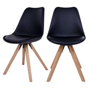 SELSEY Zestaw dwóch krzeseł Umbreta czarne na drewnianej podstawie