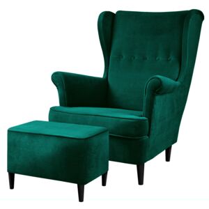 SELSEY Fotel z podnóżkiem Malmo zielony welur