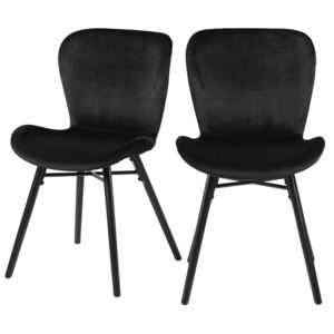 SELSEY Zestaw dwóch krzeseł tapicerowanych Glena czarny welur na czarnych nóżkach
