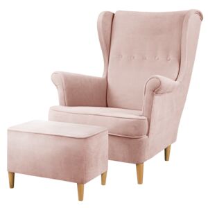 SELSEY Fotel z podnóżkiem Malmo różowy w tkaninie Easy Clean