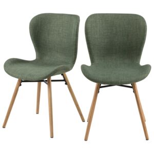 SELSEY Zestaw dwóch krzeseł tapicerowanych Glena zielona tkanina na dębowych nóżkach