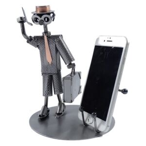Metalowa figurka-Stojak na telefon Biznesmen. Praktyczna dekoracja do biura
