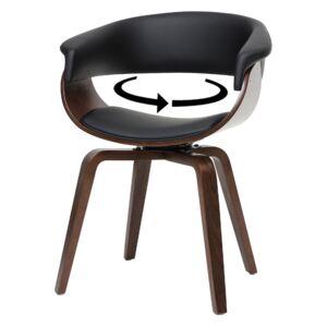 SELSEY Krzesło tapicerowane Asarlo czarna ekoskóra na orzechowych nogach