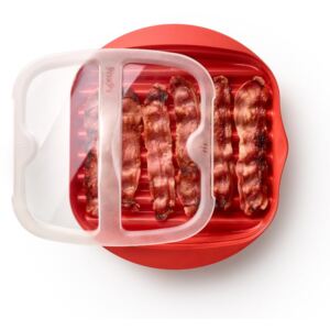 Czerwone silikonowe naczynie do przygotowania boczku Lékué Bacon