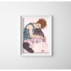 Plakat retro Plakat retro Siedząca kobieta z wygiętym kolanem Egon Schiele