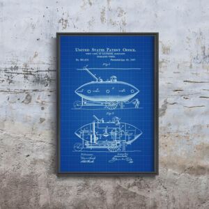 Plakat w stylu retro Plakat w stylu retro Patent USA na łódź podwodną